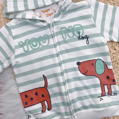 Conj. Jaqueta Young Dog! com Capuz e Calça de Moletom - Verde e Off White